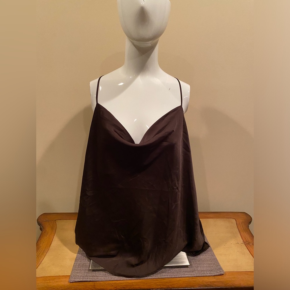 SOLD - Express Ladies Chocolate Brown Satin Drape Neck Cami NWT Size XL